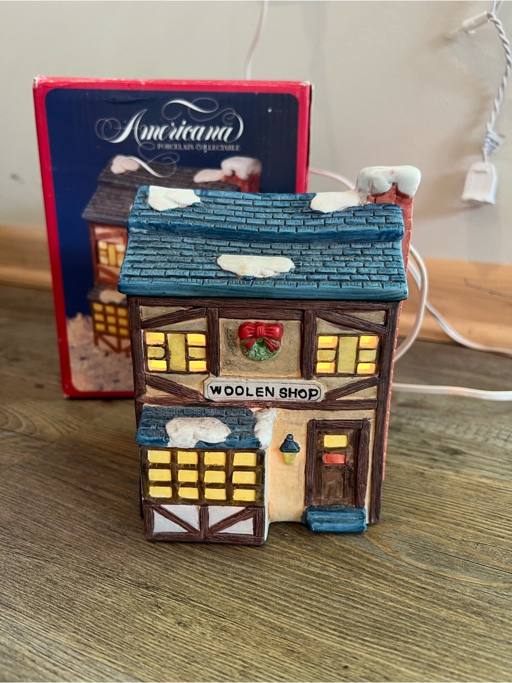Americana Porcelain Collections Woolen Shop Holiday Christmas Village Lighted